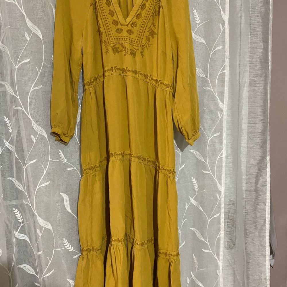 Elegant Mustard Long Sleeve Dress